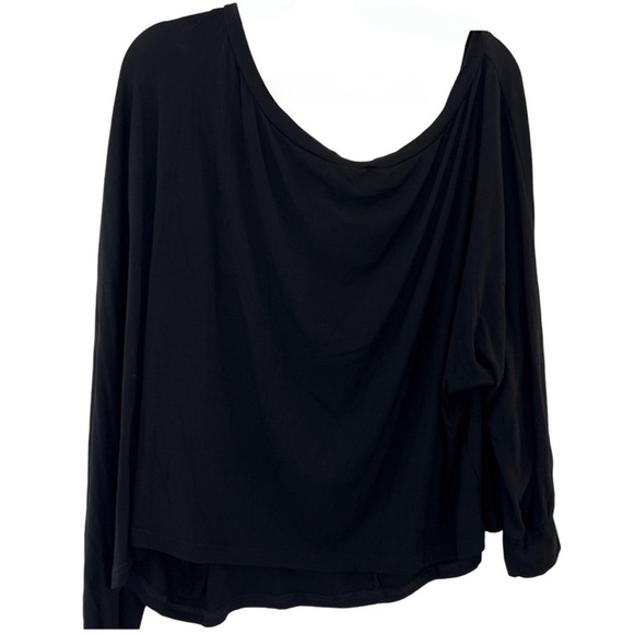 Women's Black Drape Off The Shoulder Batwing Asymmetrical Long Sleeve Top - Picture 1 of 8
